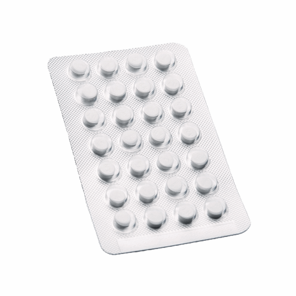 Fotografi av et pillebrett bestående av 28 piller