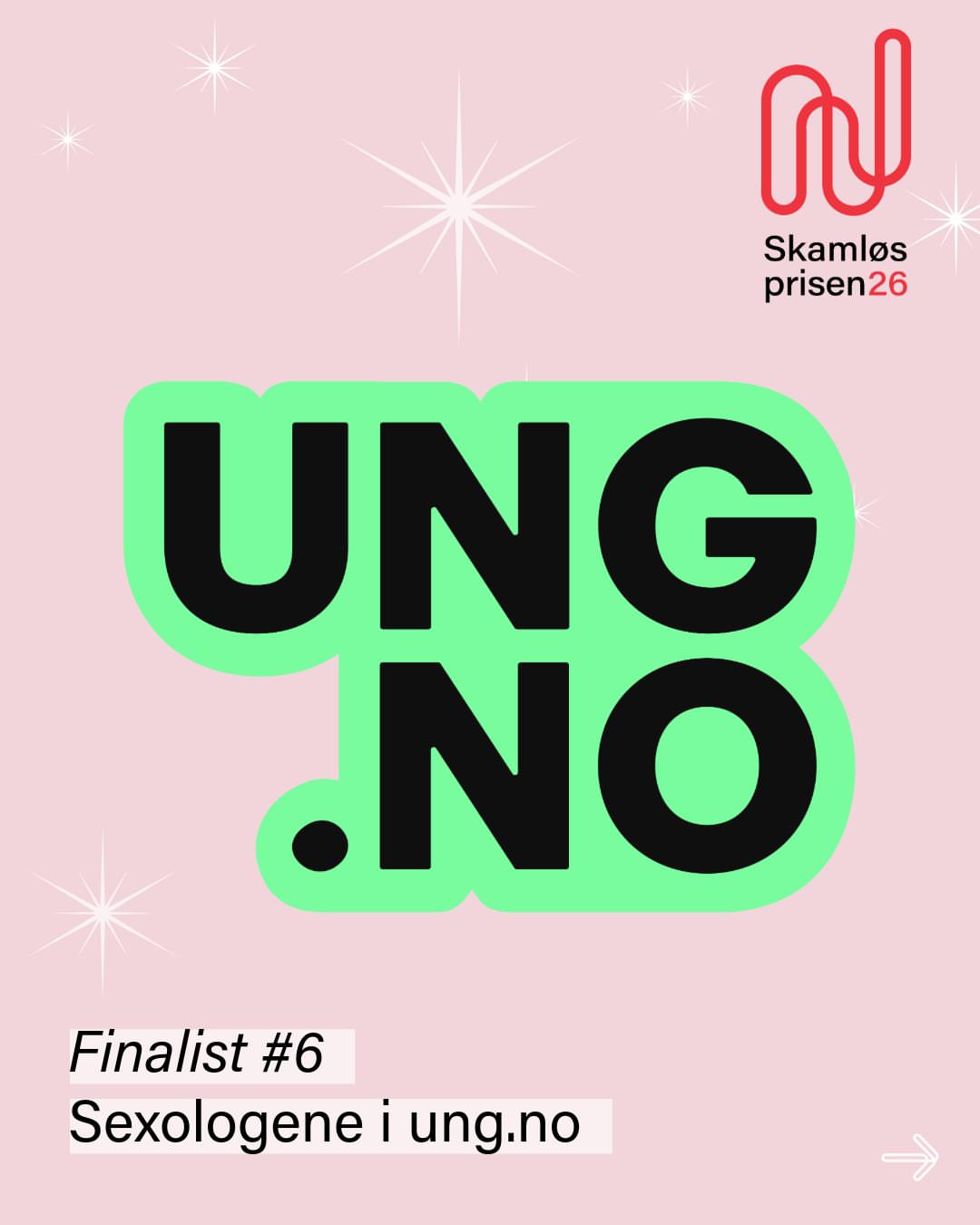 ✨ Sjette og siste finalist til Skamløsprisen 2026: Sexologene i @ung.no.offisiell 

Sexologene er nominert for sitt viktige bidrag for å svare fordomsfritt på spørsmål fra unge. 

✨ Sexologene er siste av seks finalister som presenteres i løpet av juli. 

🗓️ Bli med på prisutdeling 16. september 2026! 
 
🎟️ Gratisbilletter kan reserveres her: 
🔗 Skamløsprisen.no